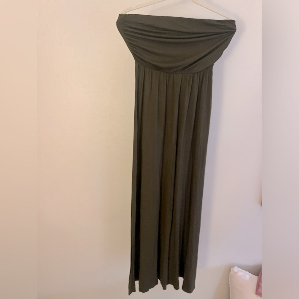 Olive green strapless Maxi Dress